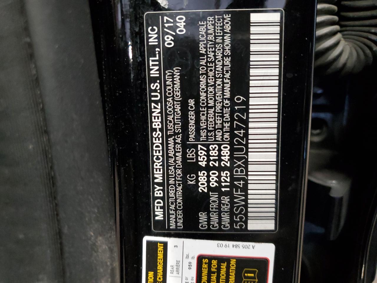 2018 Mercedes-Benz C 300 VIN: 55SWF4JBXJU247219 Lot: 62830034