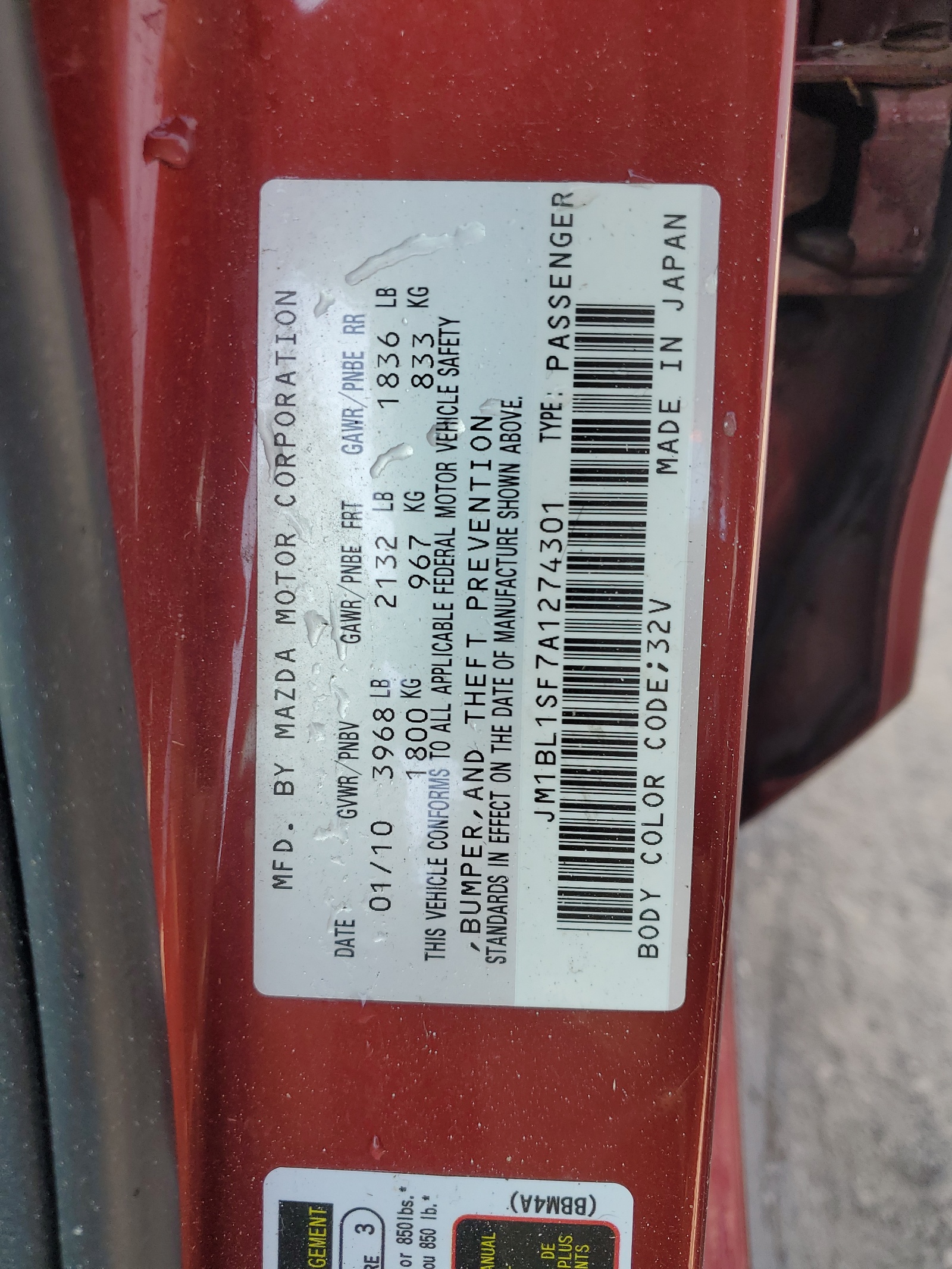 JM1BL1SF7A1274301 2010 Mazda 3 I