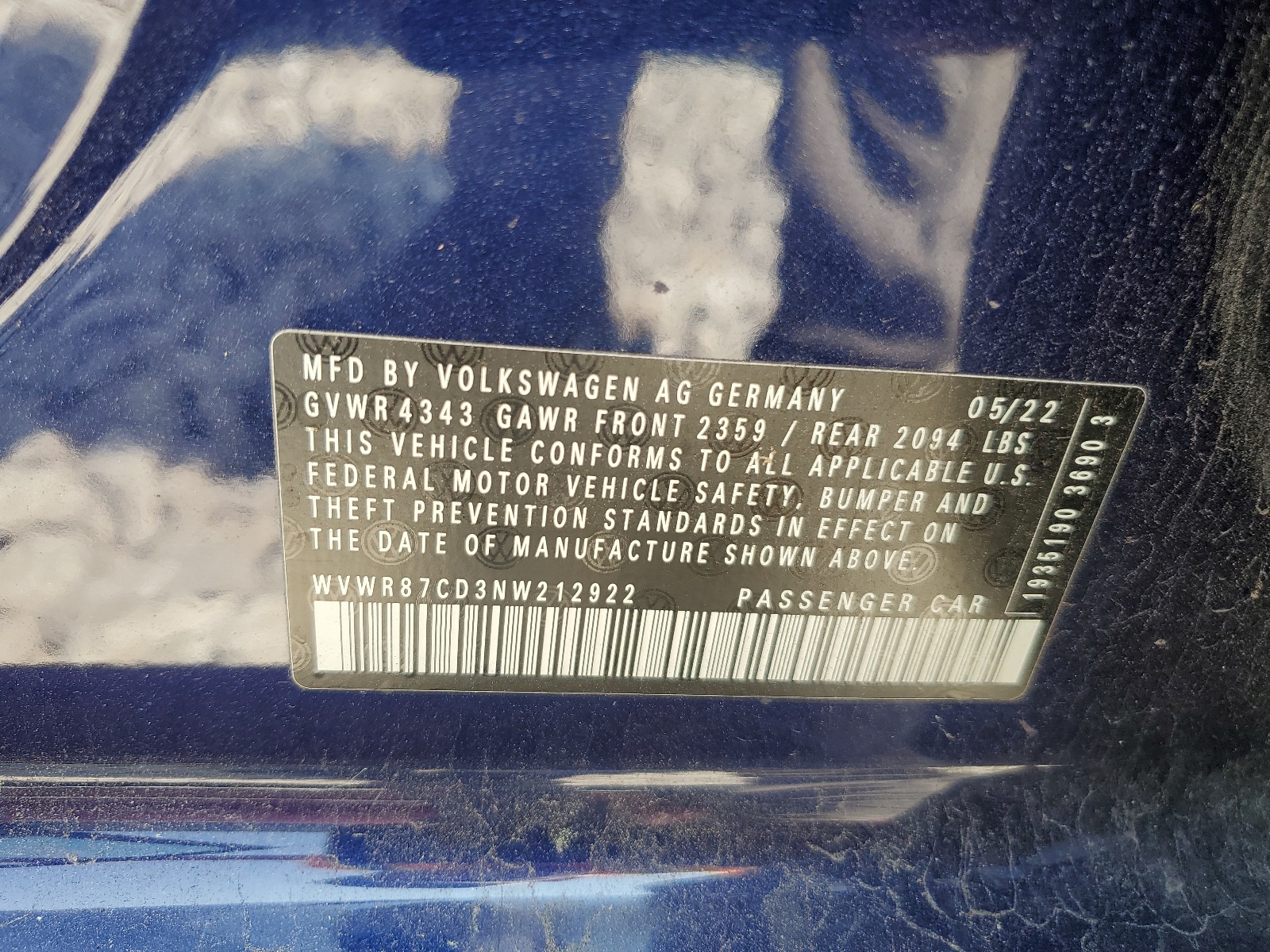 WVWR87CD3NW212922 2022 Volkswagen Gti Se