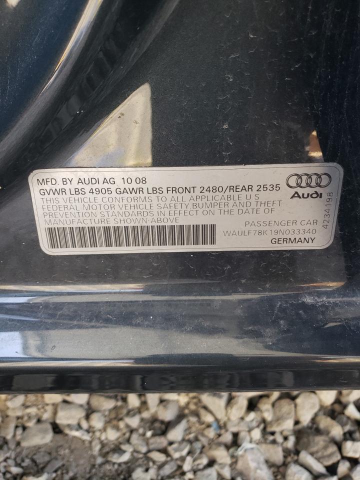 2009 Audi A4 2.0T Quattro VIN: WAULF78K19N033340 Lot: 64347404