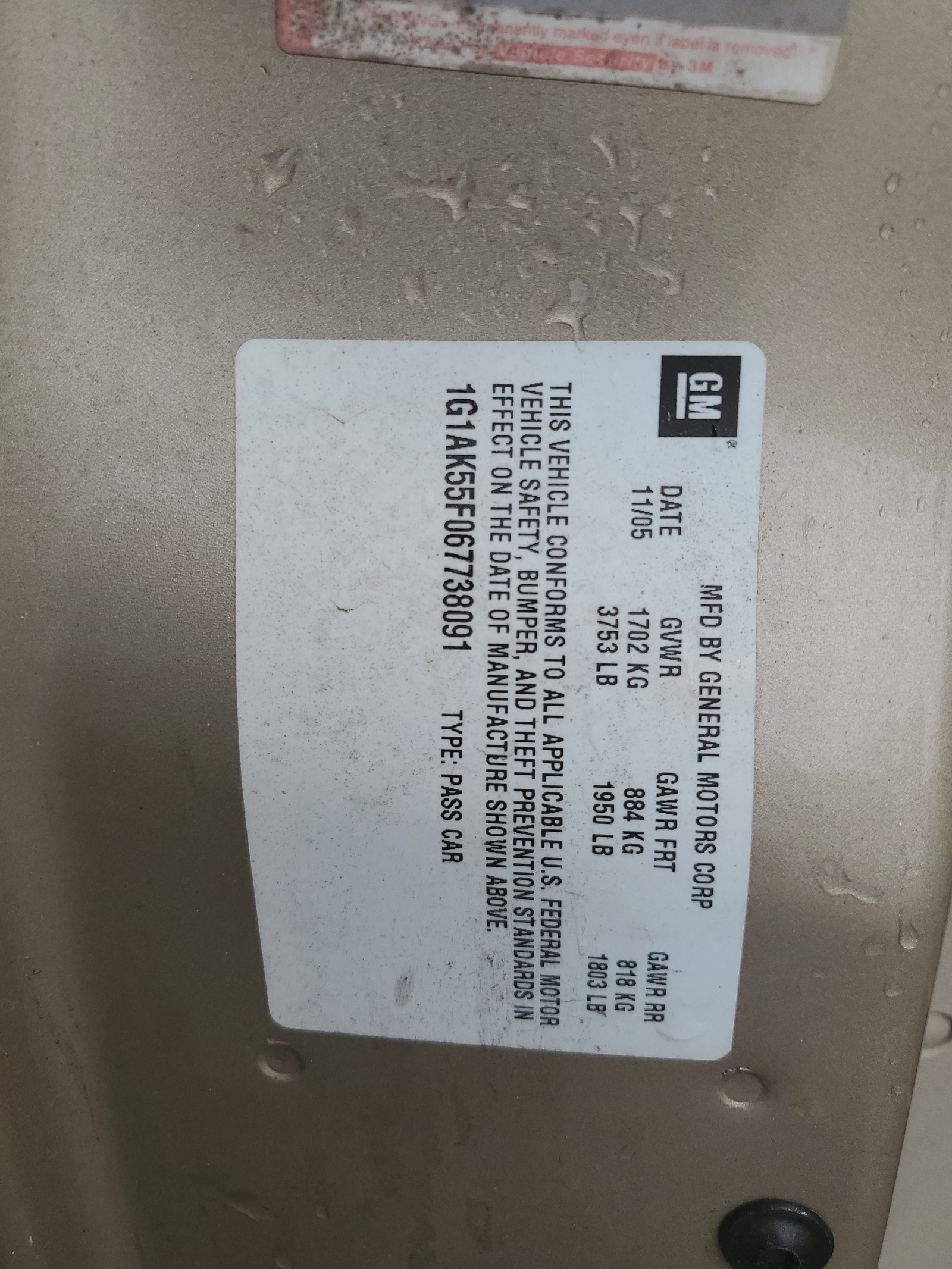 1G1AK55F067738091 2006 Chevrolet Cobalt Ls