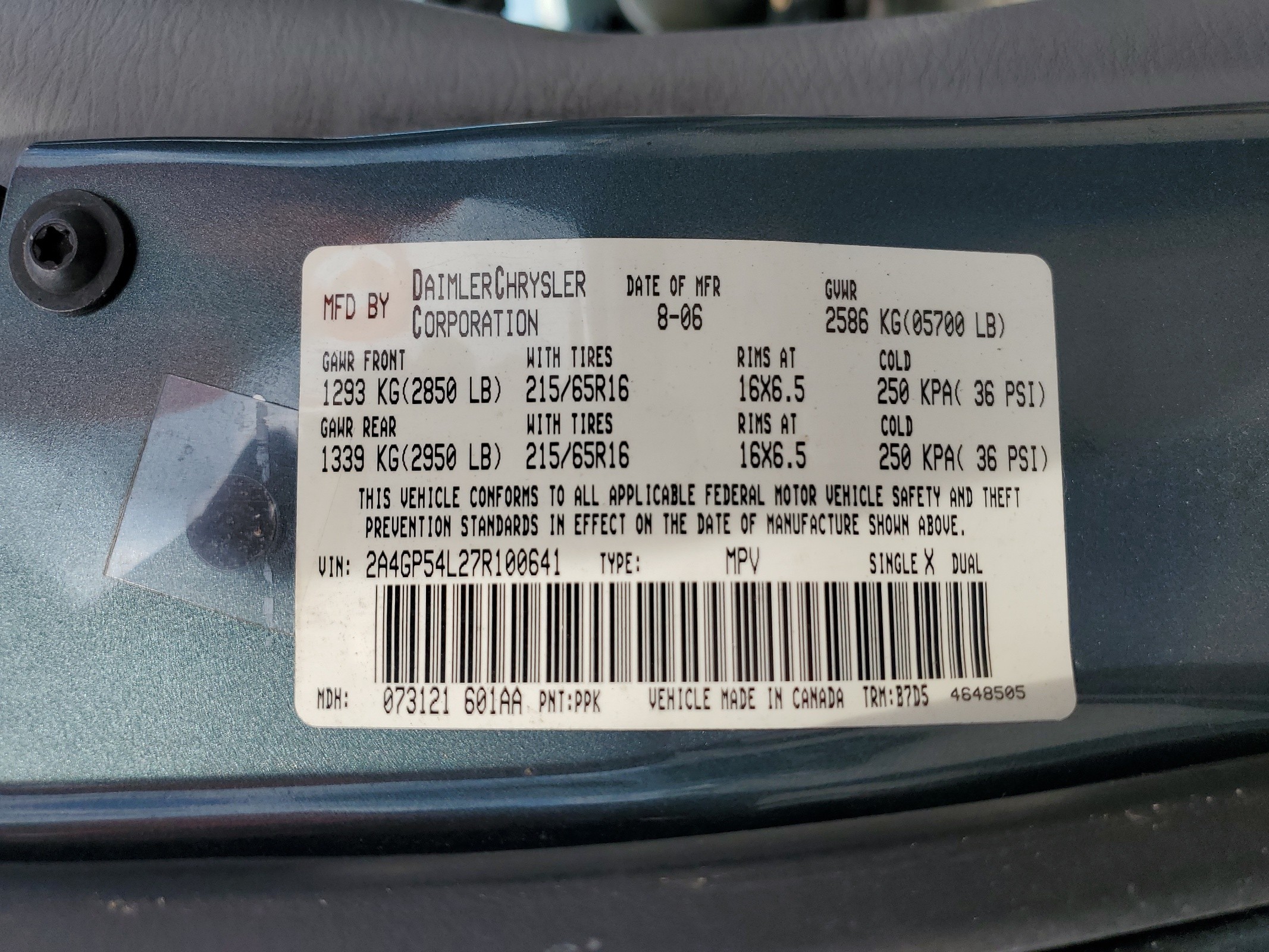 2A4GP54L27R100641 2007 Chrysler Town & Country Touring