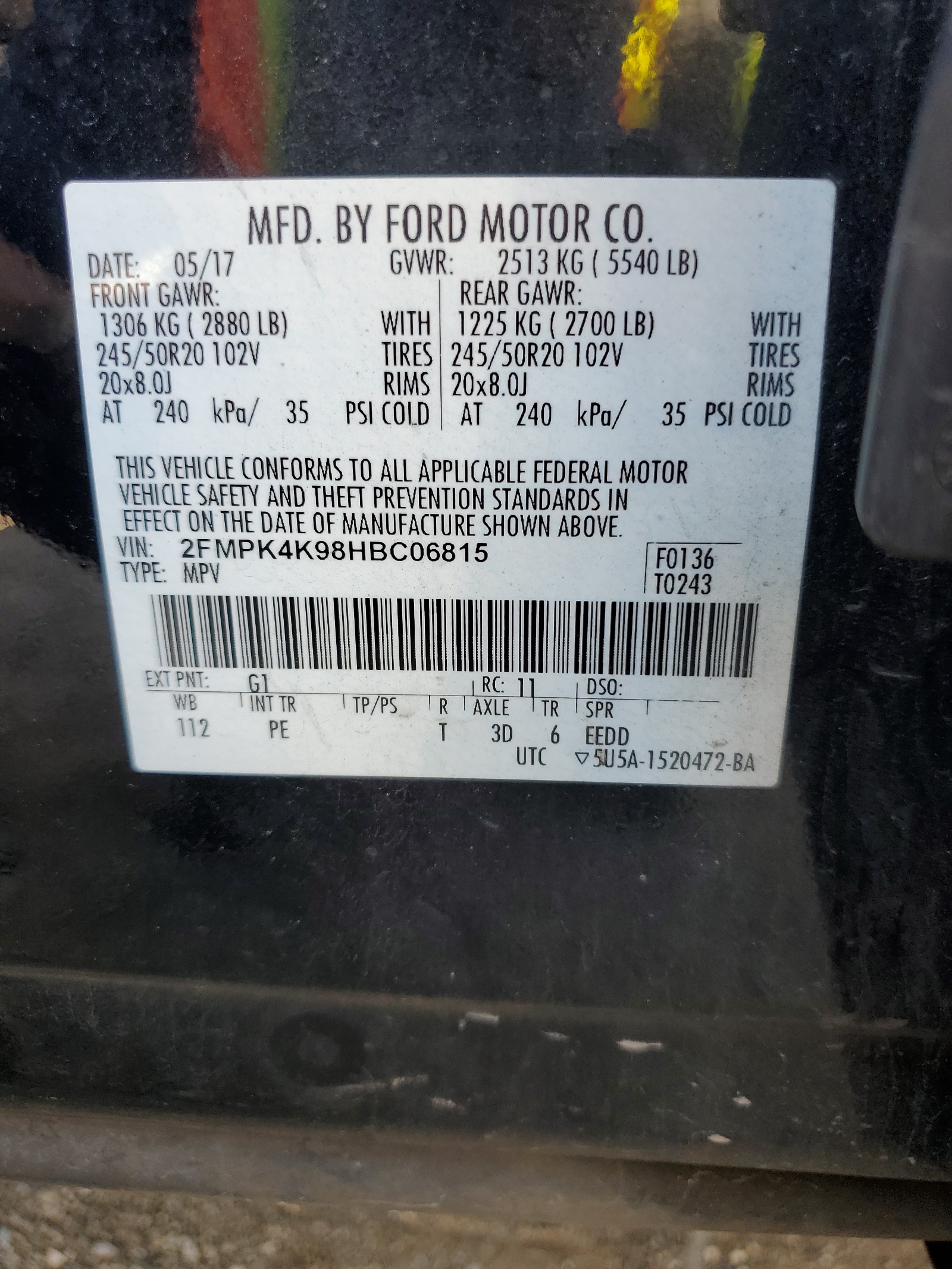 2FMPK4K98HBC06815 2017 Ford Edge Titanium