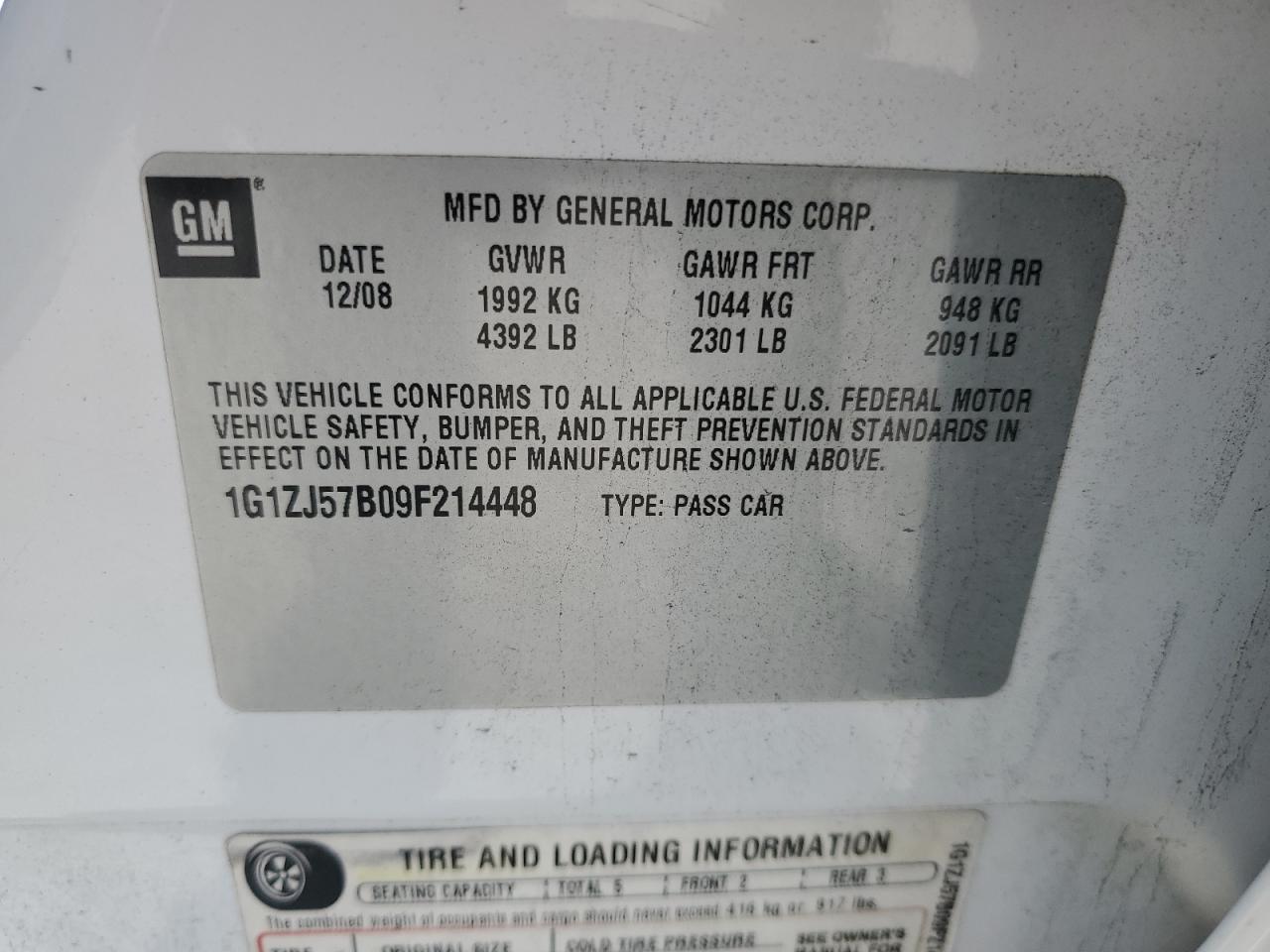 2009 Chevrolet Malibu 2Lt VIN: 1G1ZJ57B09F214448 Lot: 64761604