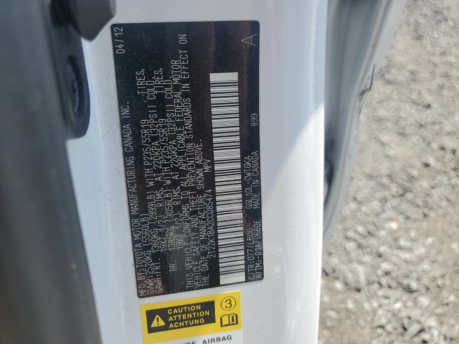 2T2ZK1BA2CC085474 2012 Lexus Rx 350