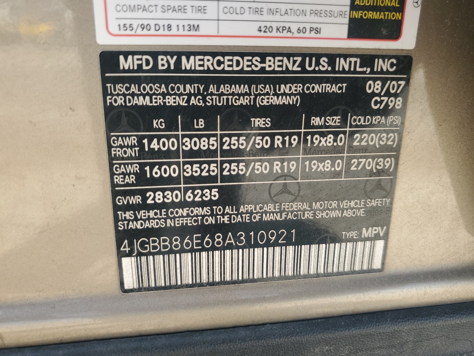 4JGBB86E68A310921 2008 Mercedes-Benz Ml 350