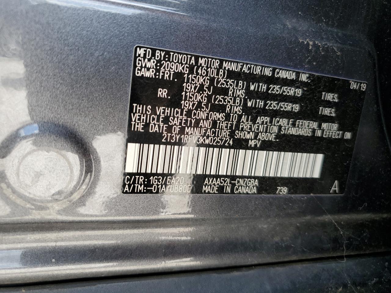 2T3Y1RFV3KW025724 2019 TOYOTA RAV 4 - Image 14