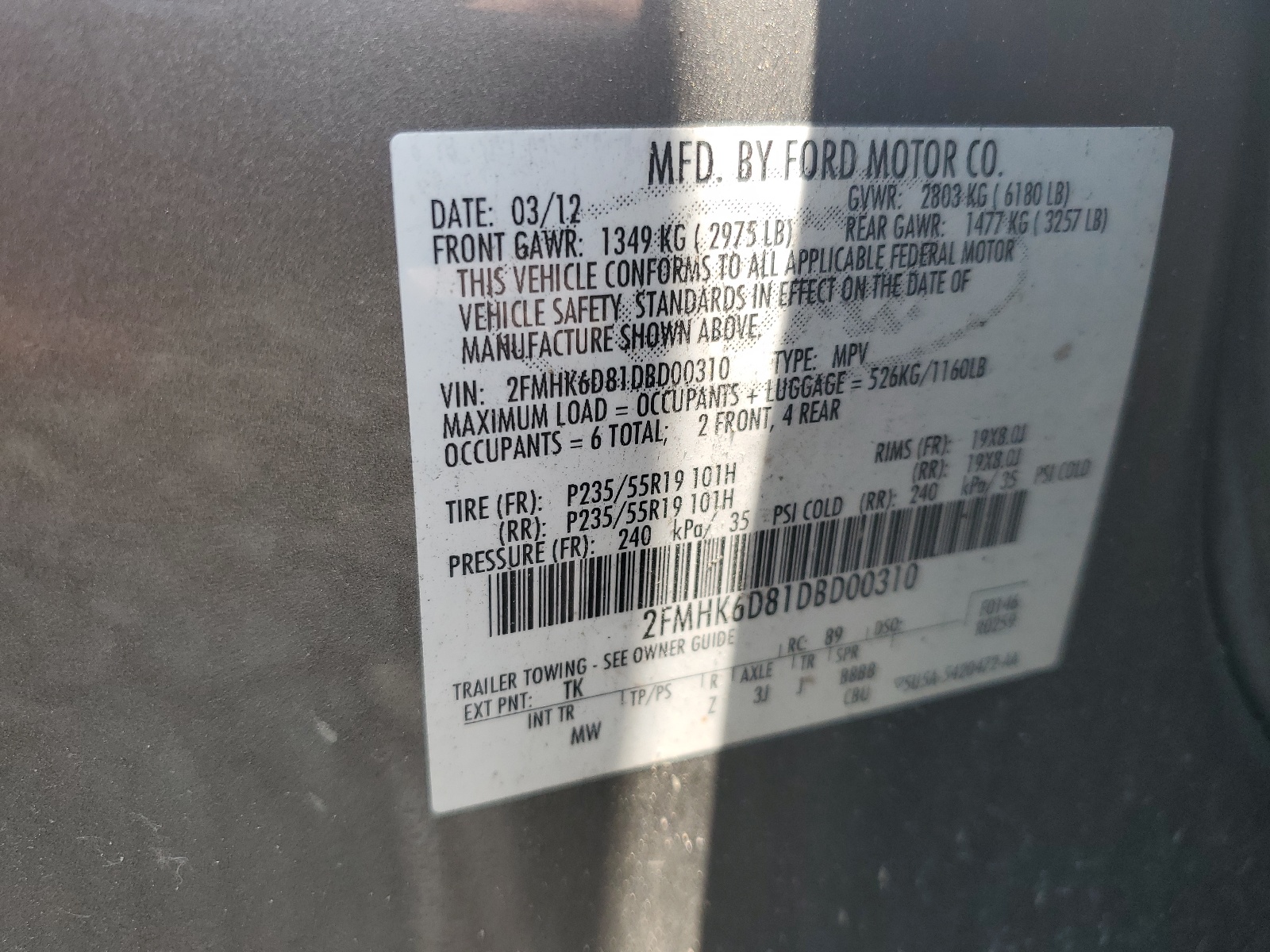 2FMHK6D81DBD00310 2013 Ford Flex Limited