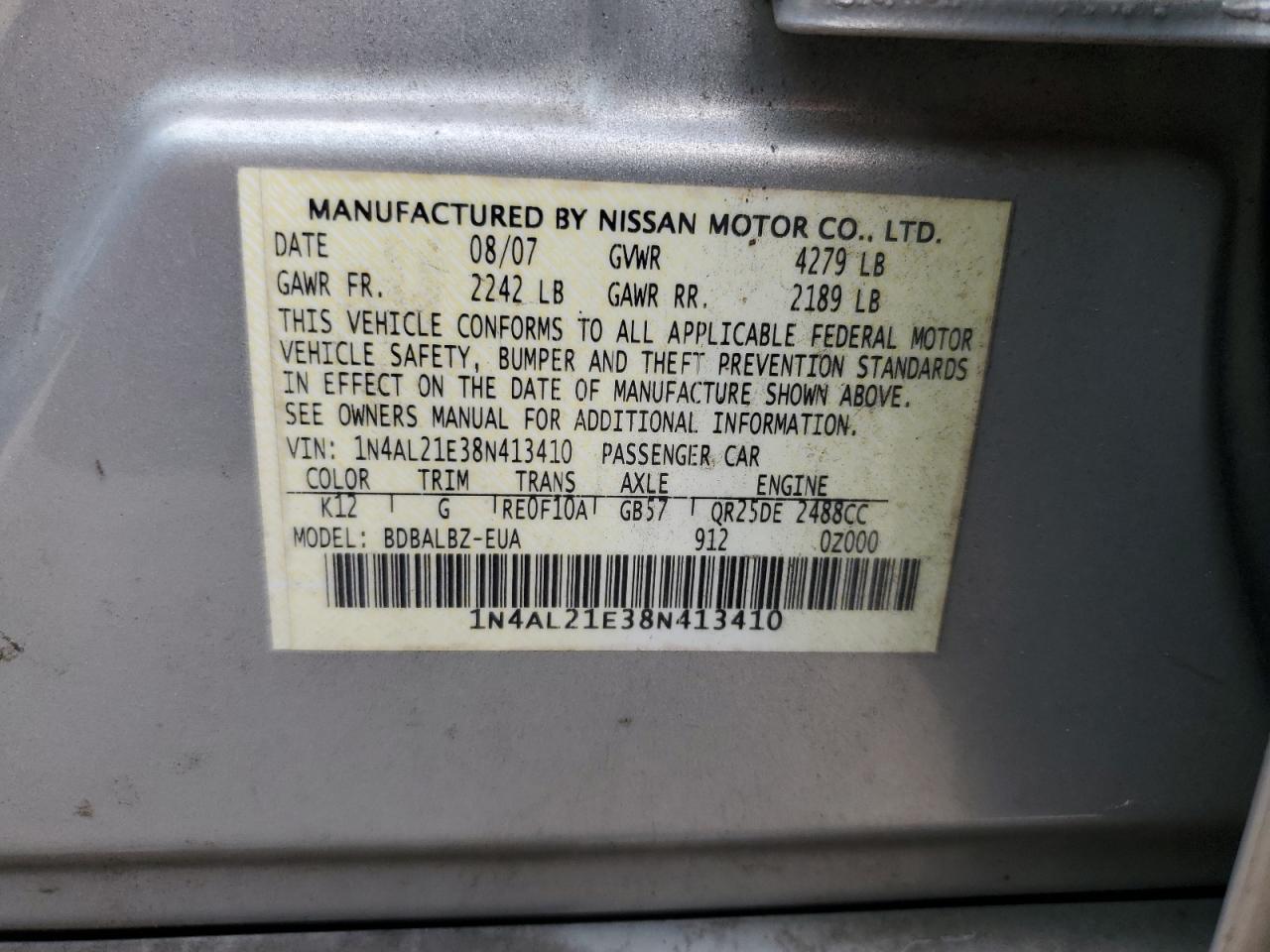 2008 Nissan Altima 2.5 VIN: 1N4AL21E38N413410 Lot: 63265034