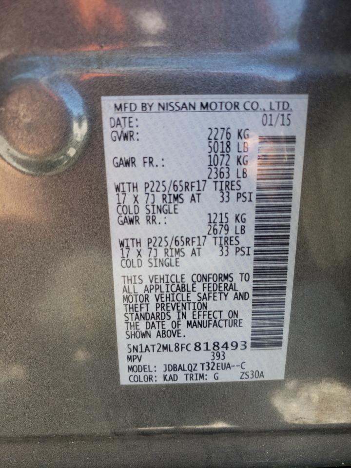 2015 Nissan Rogue S VIN: 5N1AT2ML8FC818493 Lot: 63605824