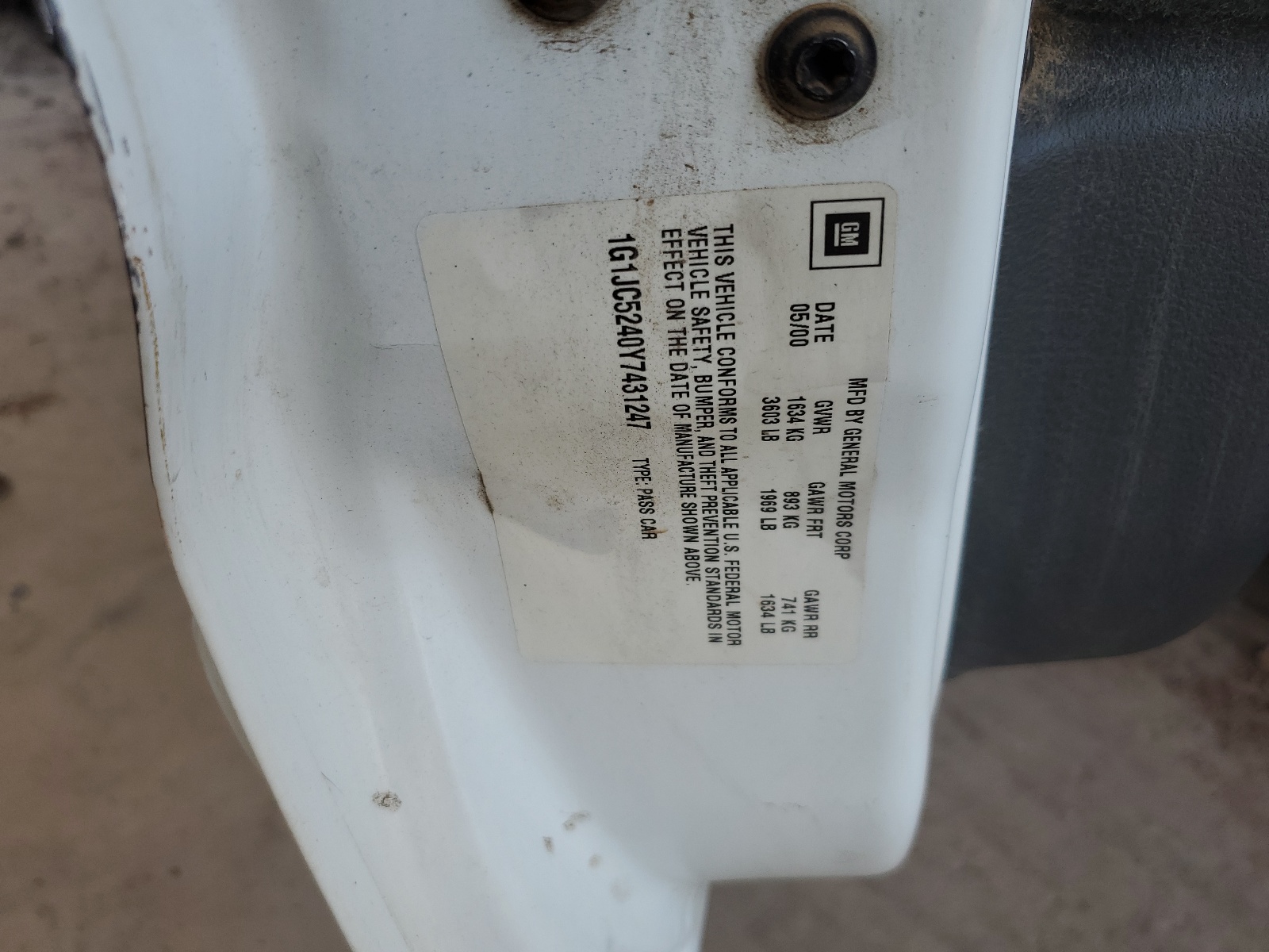 1G1JC5240Y7431247 2000 Chevrolet Cavalier