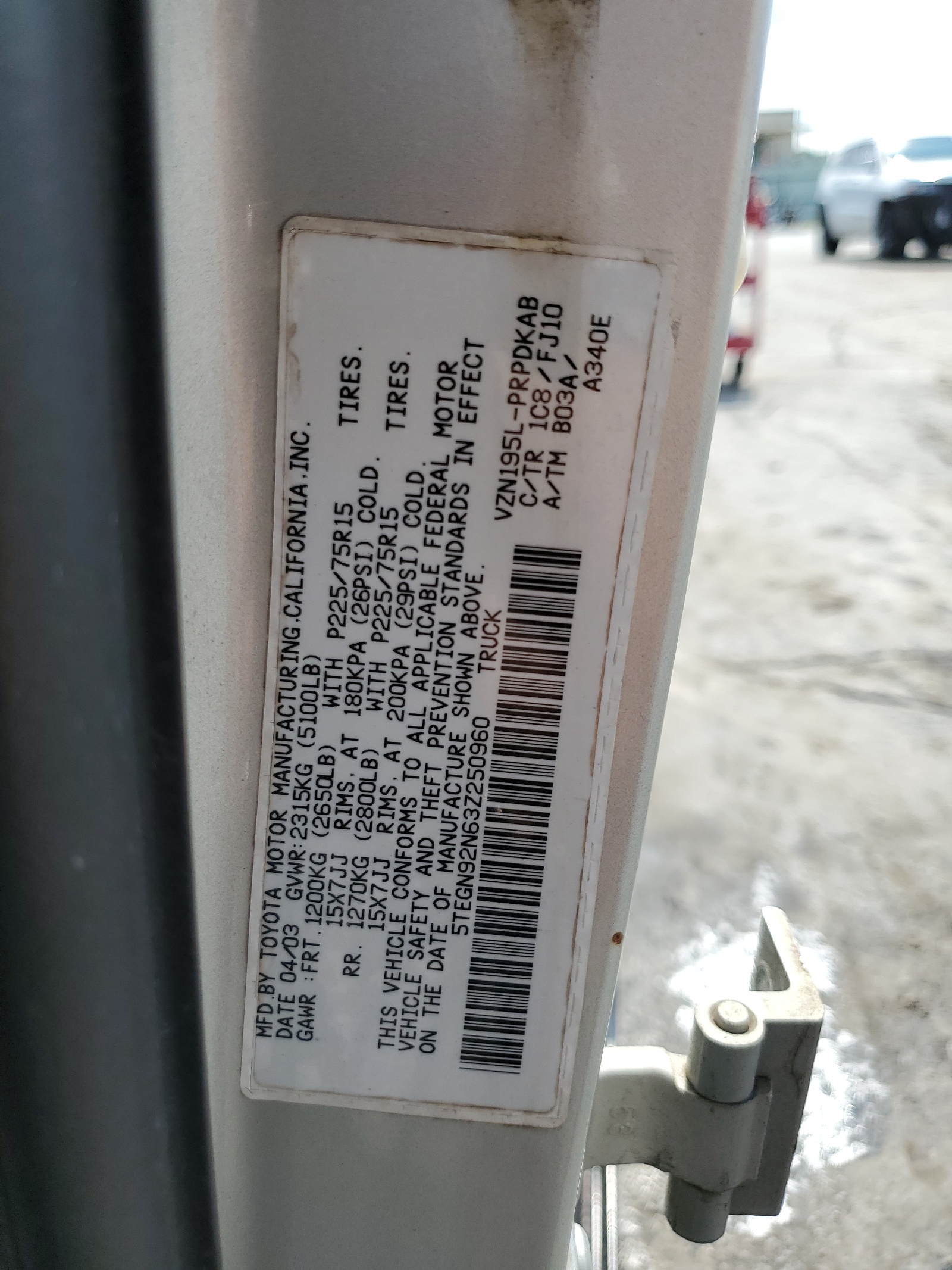 5TEGN92N63Z250960 2003 Toyota Tacoma Double Cab Prerunner