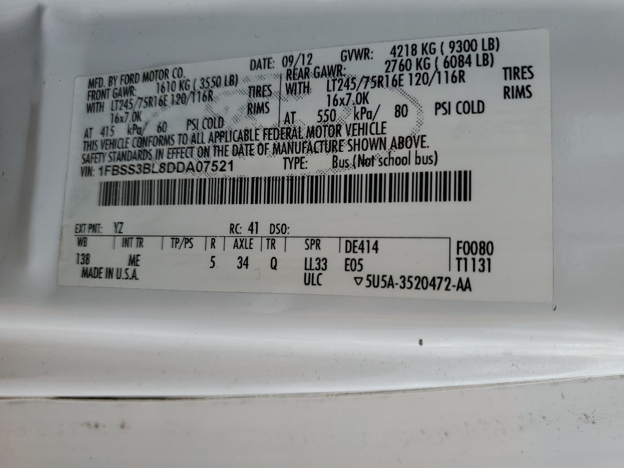 1FBSS3BL8DDA07521 2013 Ford Econoline E350 Super Duty Wagon