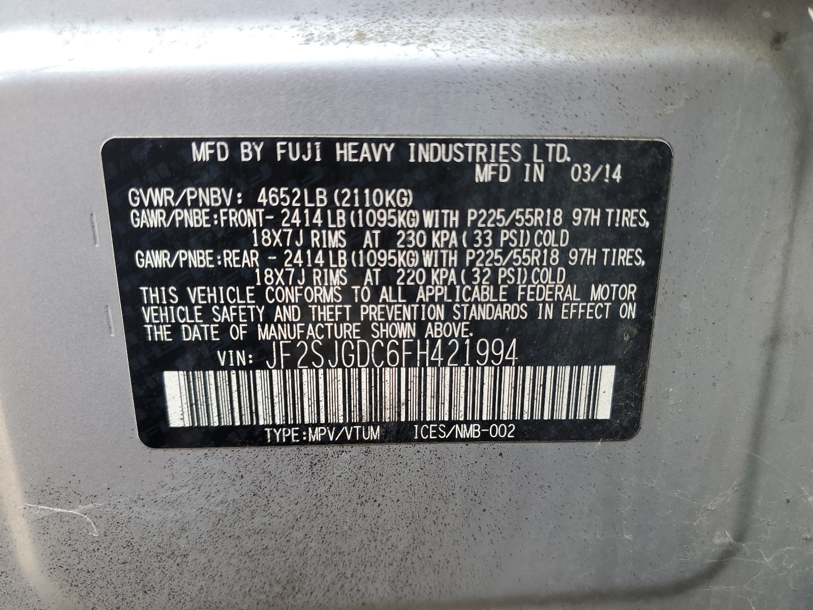 JF2SJGDC6FH421994 2015 Subaru Forester 2.0Xt Premium