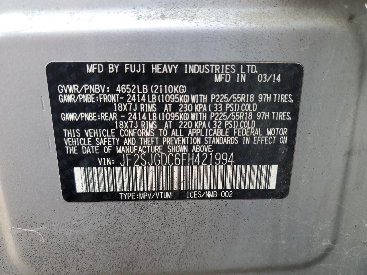 2015 Subaru Forester 2.0Xt Premium VIN: JF2SJGDC6FH421994 Lot: 63856974