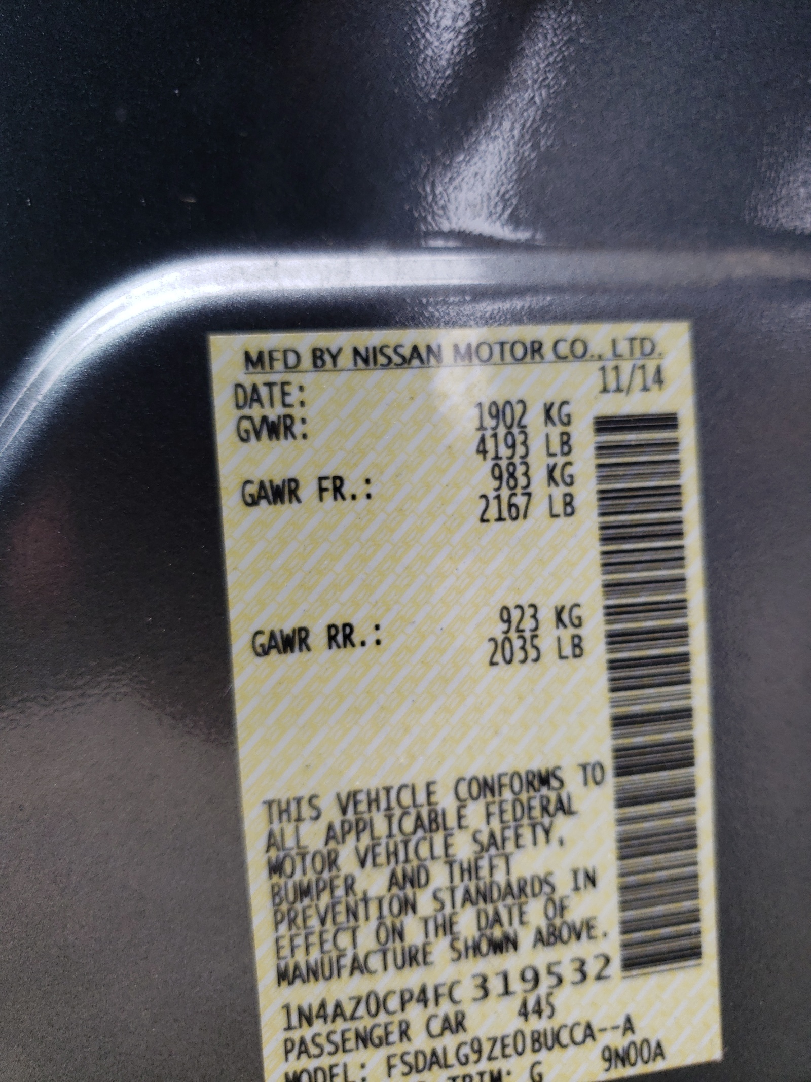 1N4AZ0CP4FC319532 2015 Nissan Leaf S