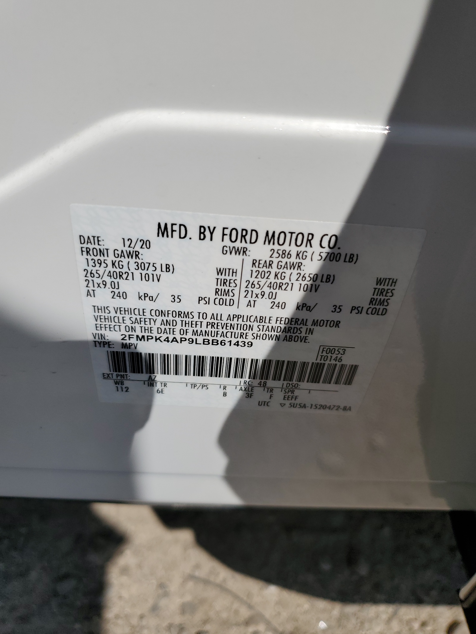 2FMPK4AP9LBB61439 2020 Ford Edge St