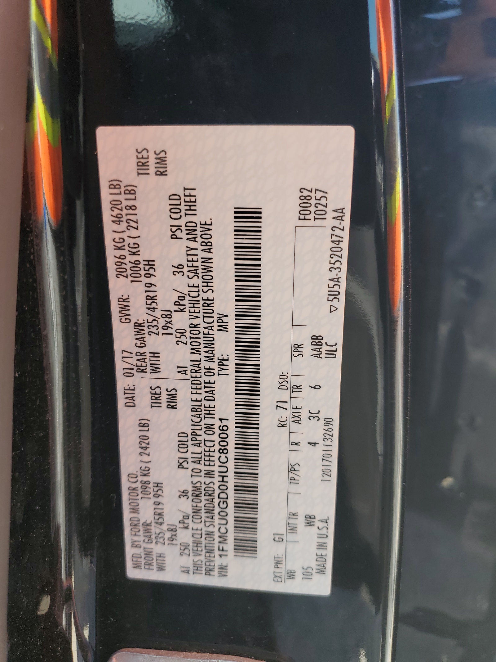 1FMCU0GD0HUC80061 2017 Ford Escape Se