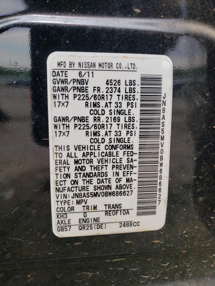 2011 Nissan Rogue S VIN: JN8AS5MV0BW686627 Lot: 63882254