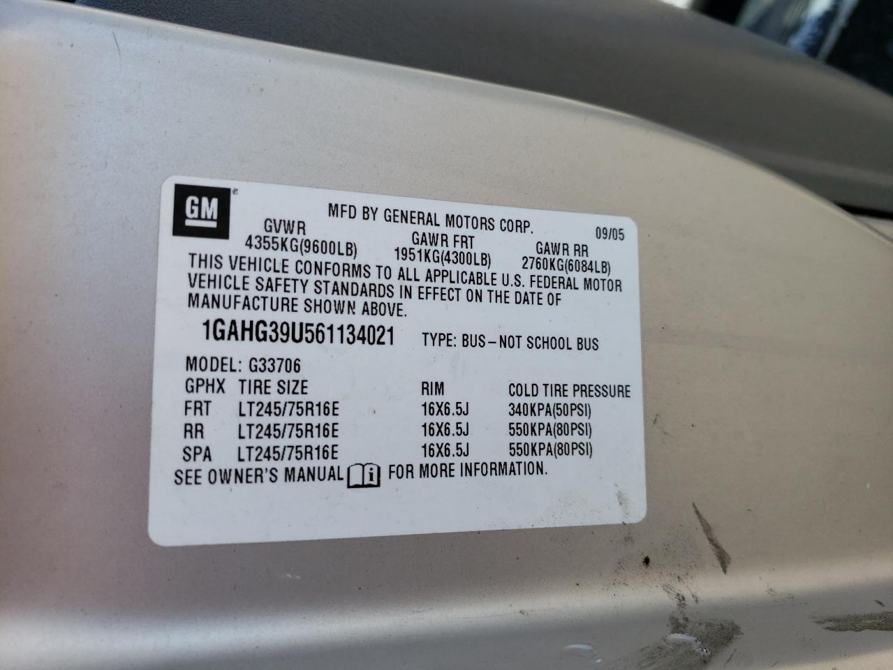 2006 Chevrolet Express G3500 VIN: 1GAHG39U561134021 Lot: 60881964