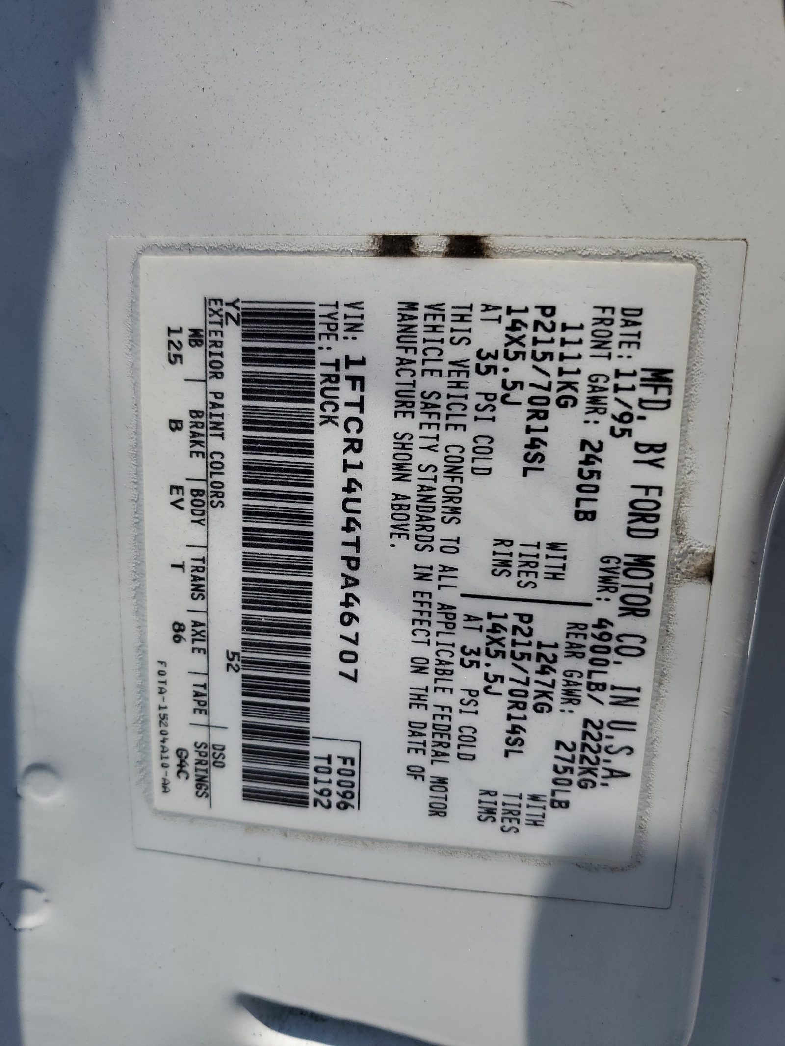 1FTCR14U4TPA46707 1996 Ford Ranger Super Cab