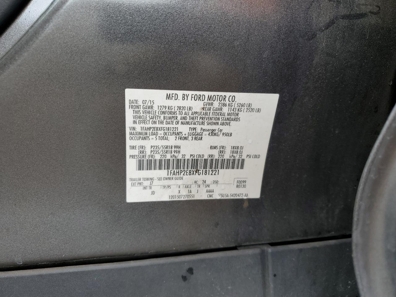 2015 Ford Taurus Sel VIN: 1FAHP2E8XFG181221 Lot: 62445494