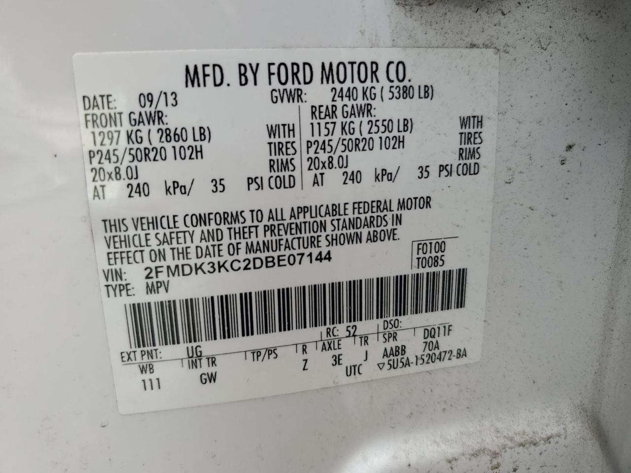 2FMDK3KC2DBE07144 2013 Ford Edge Limited