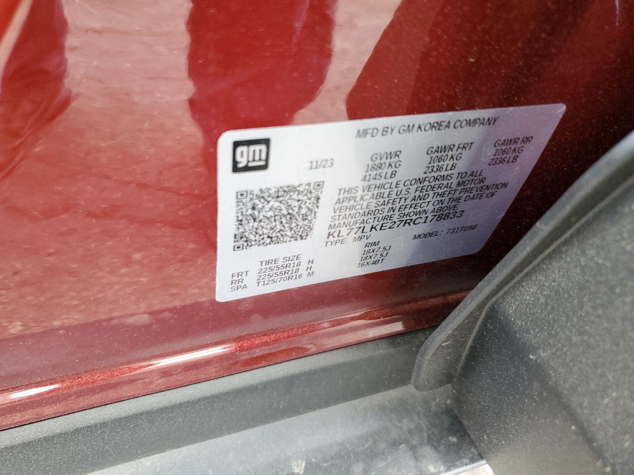 2024 Chevrolet Trax Activ VIN: KL77LKE27RC178833 Lot: 61165354