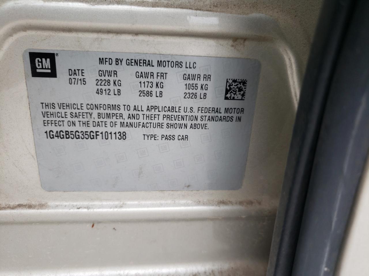 2016 Buick Lacrosse VIN: 1G4GB5G35GF101138 Lot: 62106134