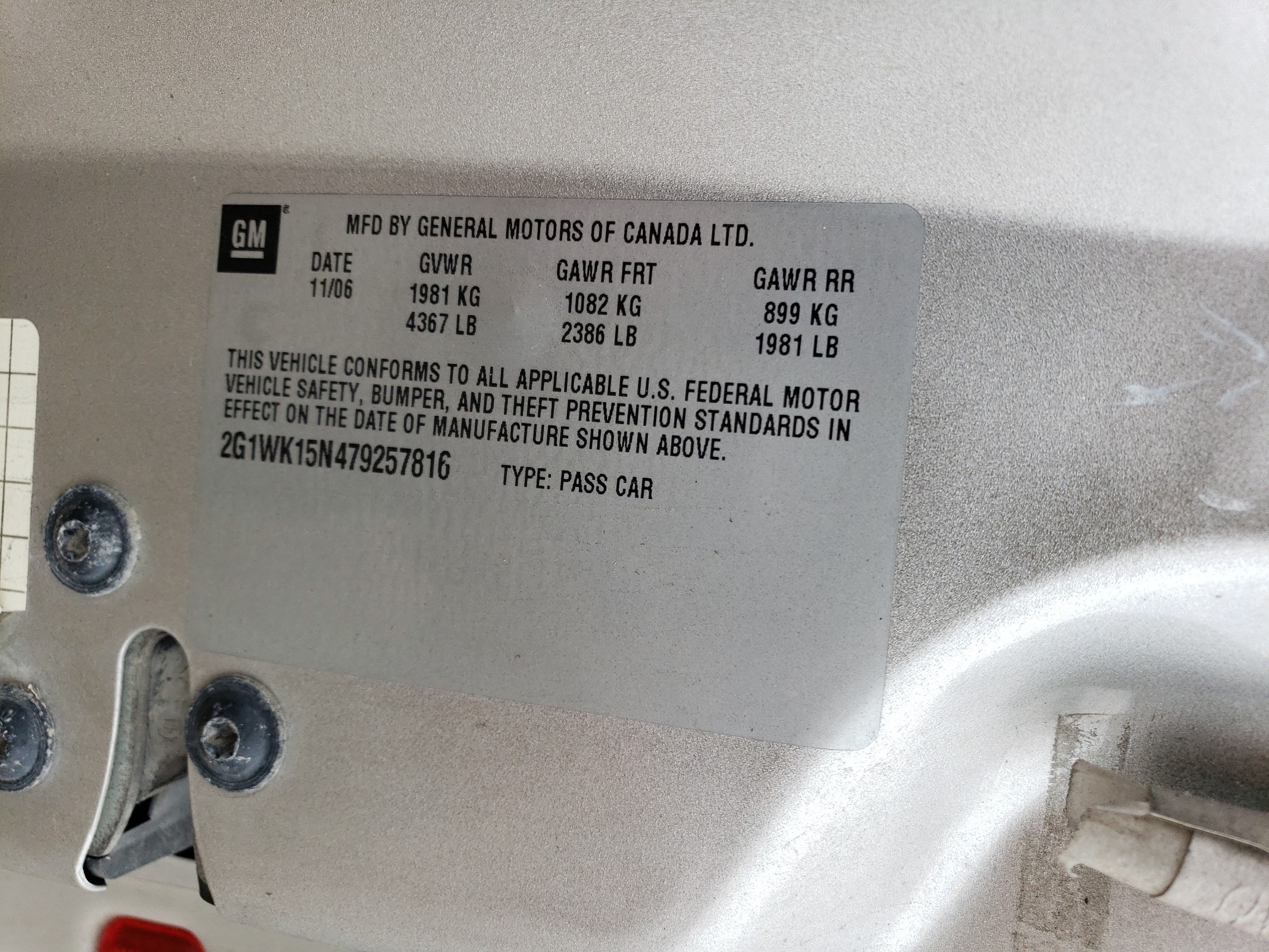 2G1WK15N479257816 2007 Chevrolet Monte Carlo Lt