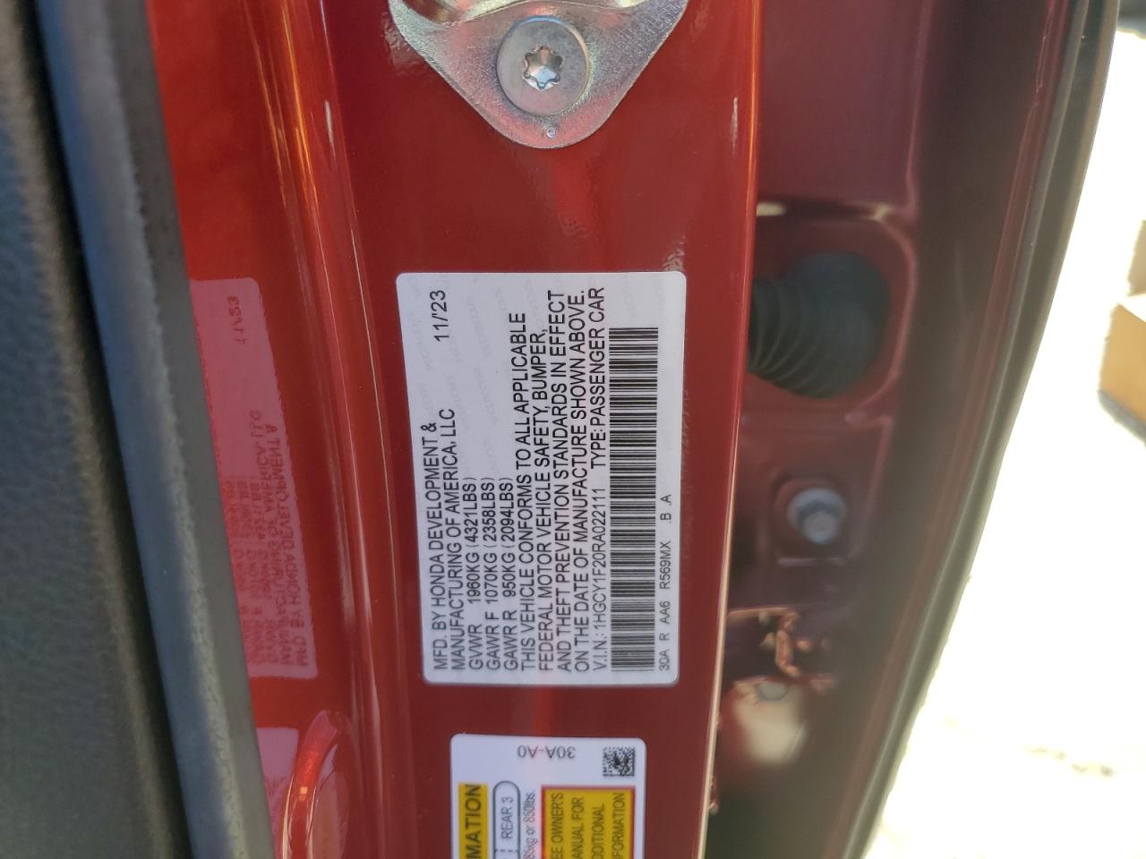 1HGCY1F20RA022111 2024 Honda Accord Lx