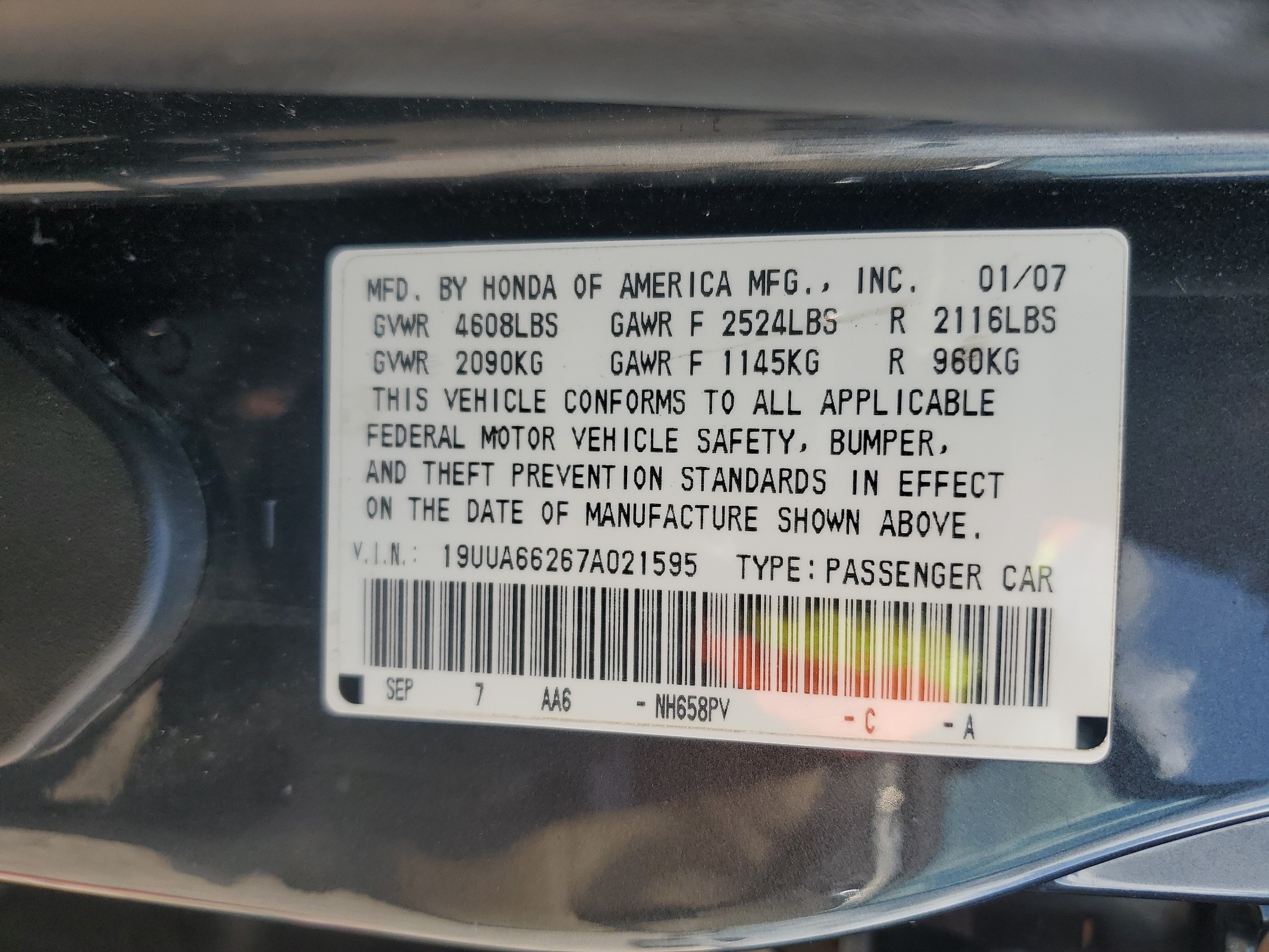 19UUA66267A021595 2007 Acura Tl