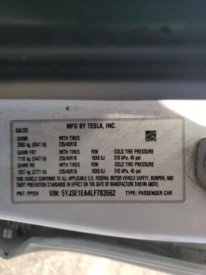 5YJ3E1EA4LF783562 2020 Tesla Model 3