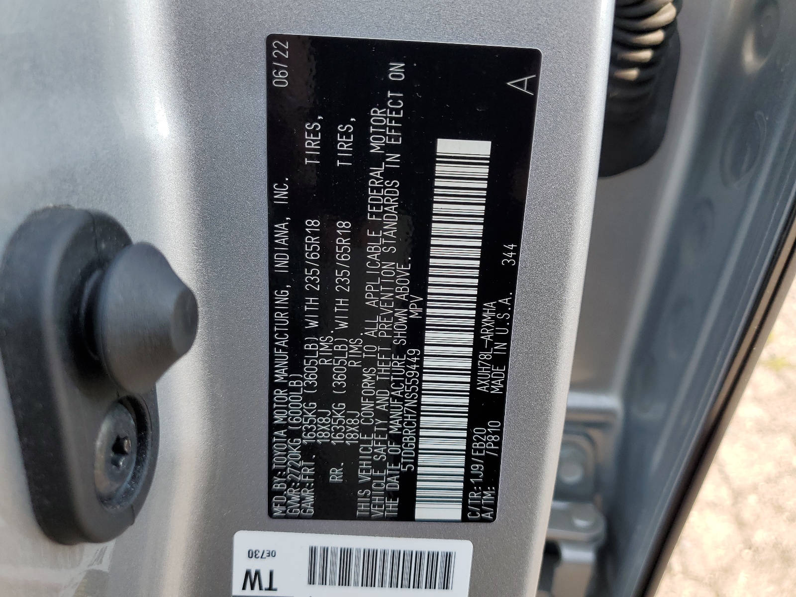 5TDGBRCH7NS559449 2022 Toyota Highlander Hybrid Xle