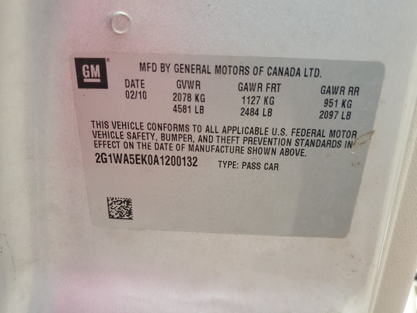 2G1WA5EK0A1200132 2010 Chevrolet Impala Ls