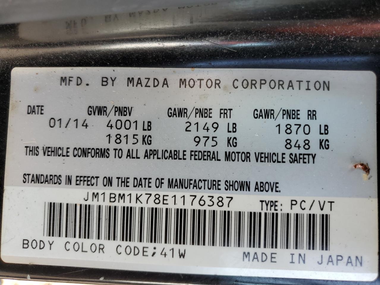 2014 Mazda 3 Sport VIN: JM1BM1K78E1176387 Lot: 61267044