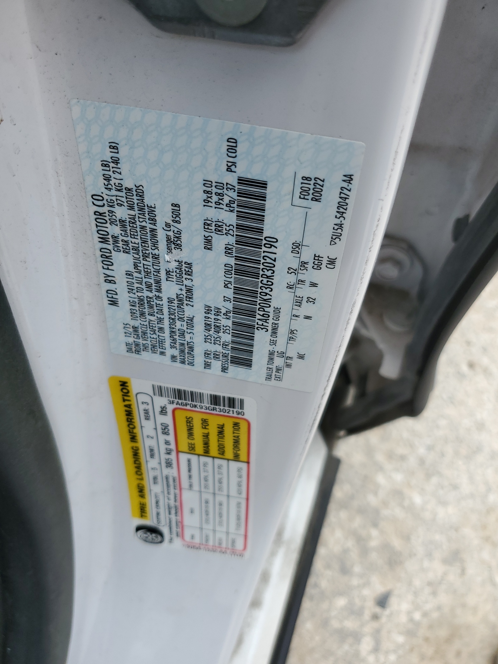 3FA6P0K93GR302190 2016 Ford Fusion Titanium