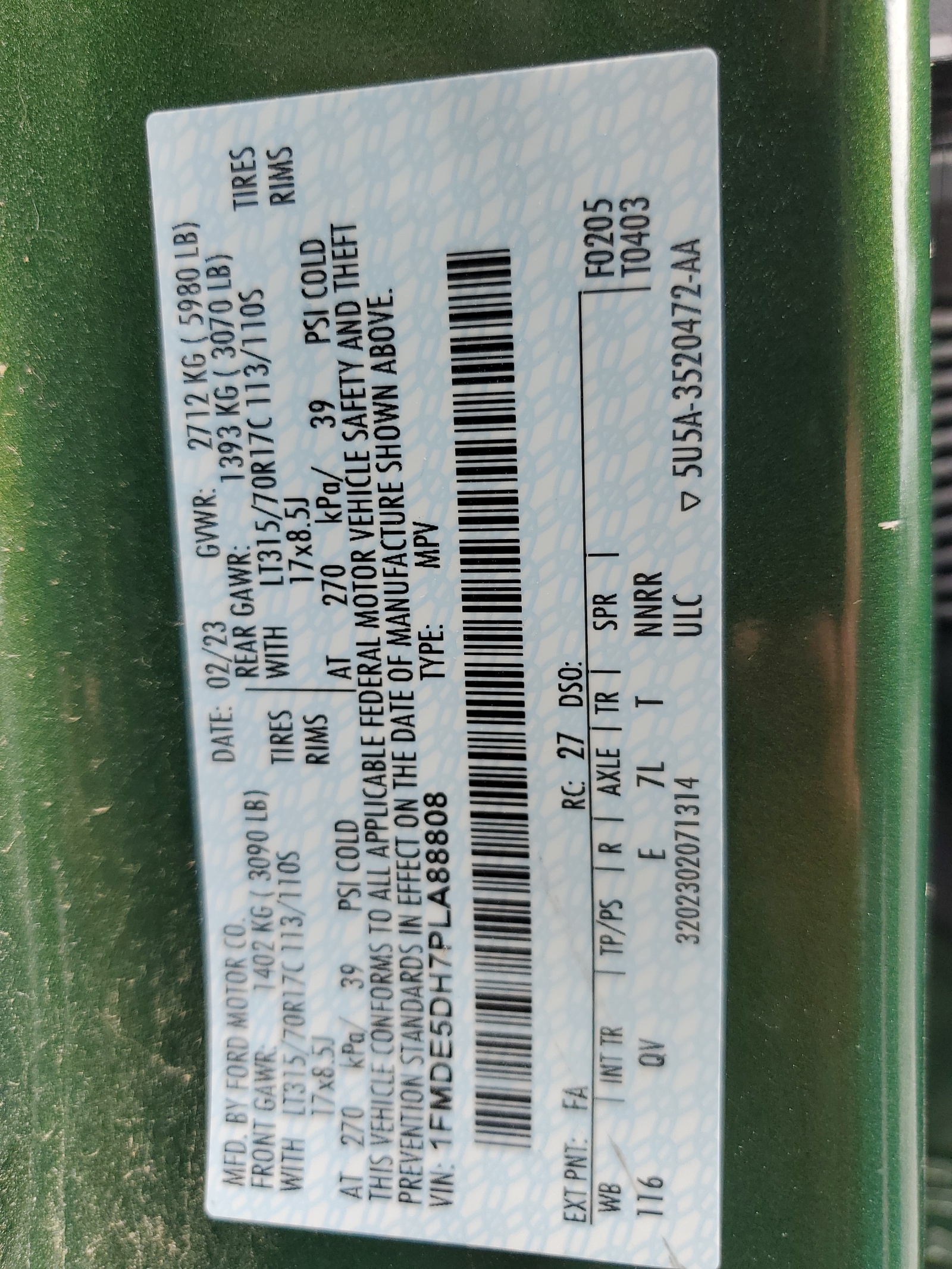 1FMDE5DH7PLA88808 2023 Ford Bronco Base