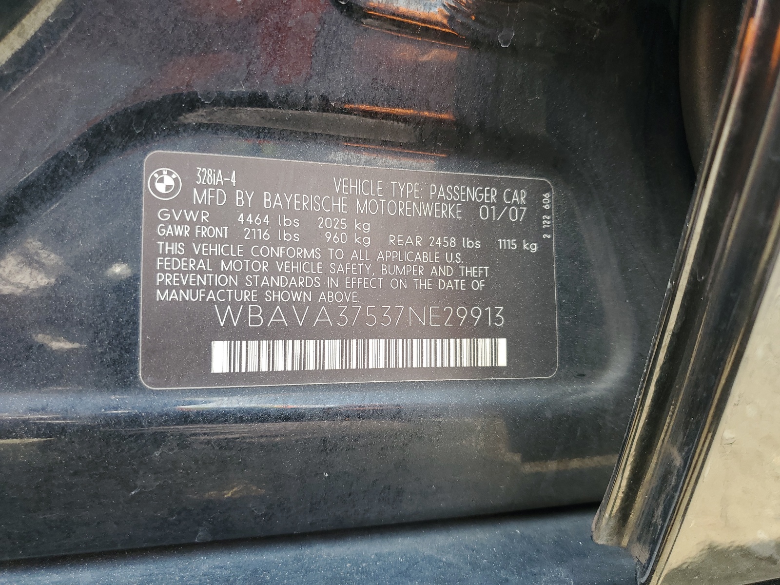 WBAVA37537NE29913 2007 BMW 328 I