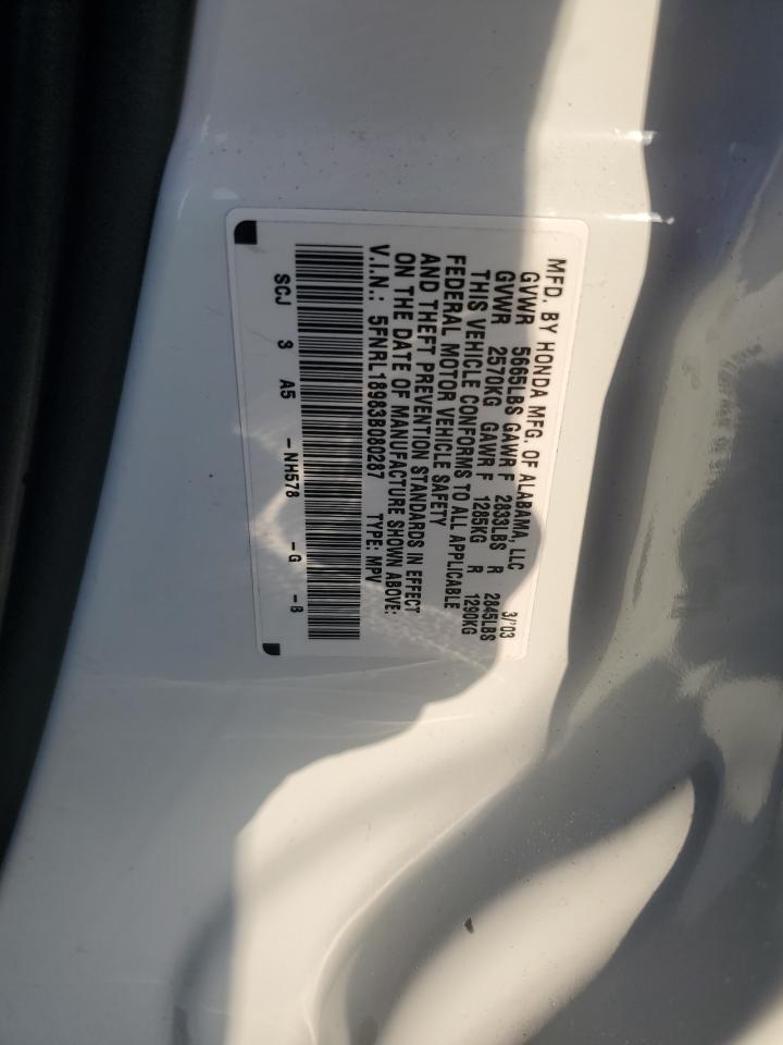 5FNRL18983B080287 2003 Honda Odyssey Exl