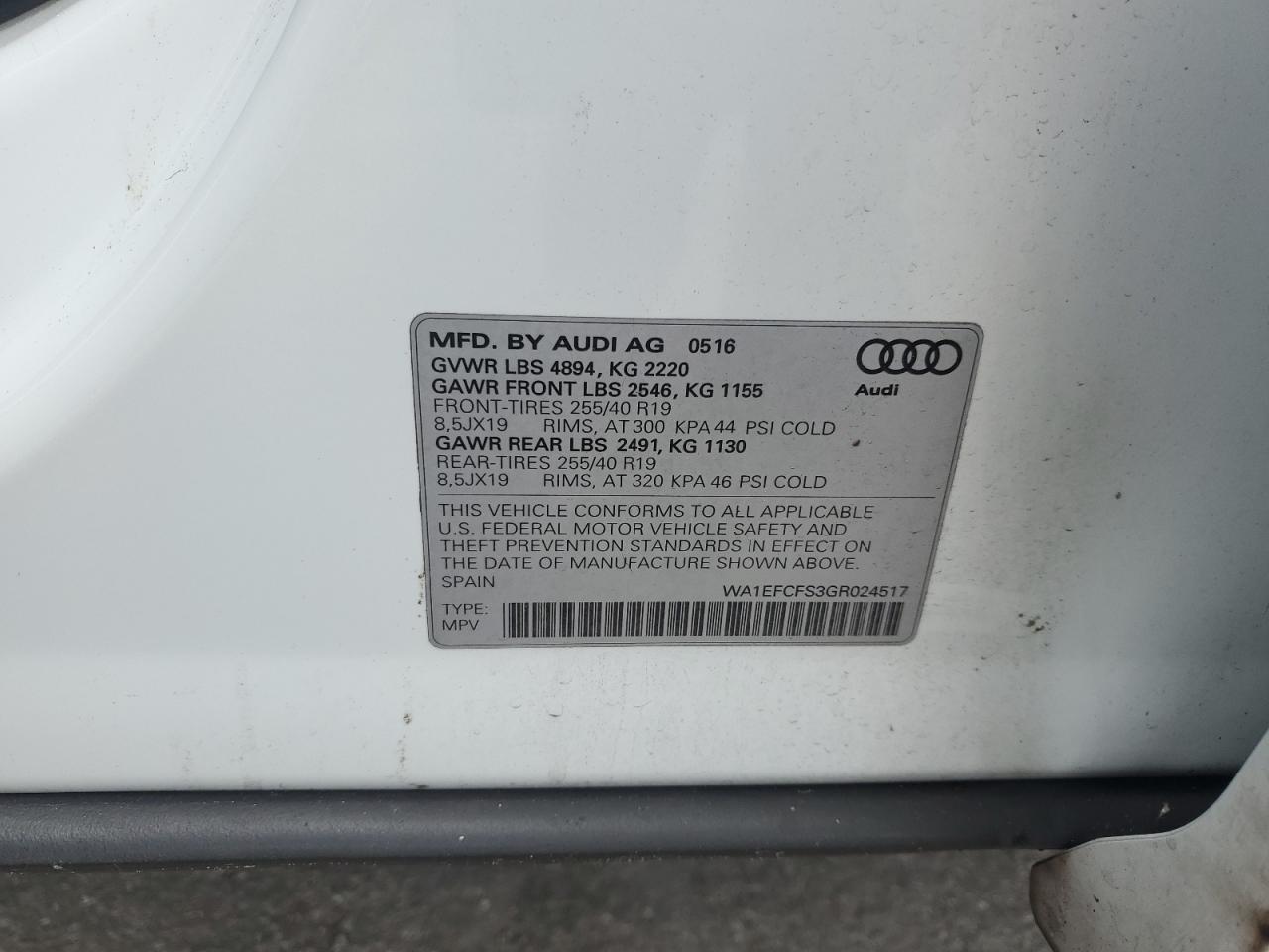 2016 Audi Q3 Premium Plus VIN: WA1EFCFS3GR024517 Lot: 64654844