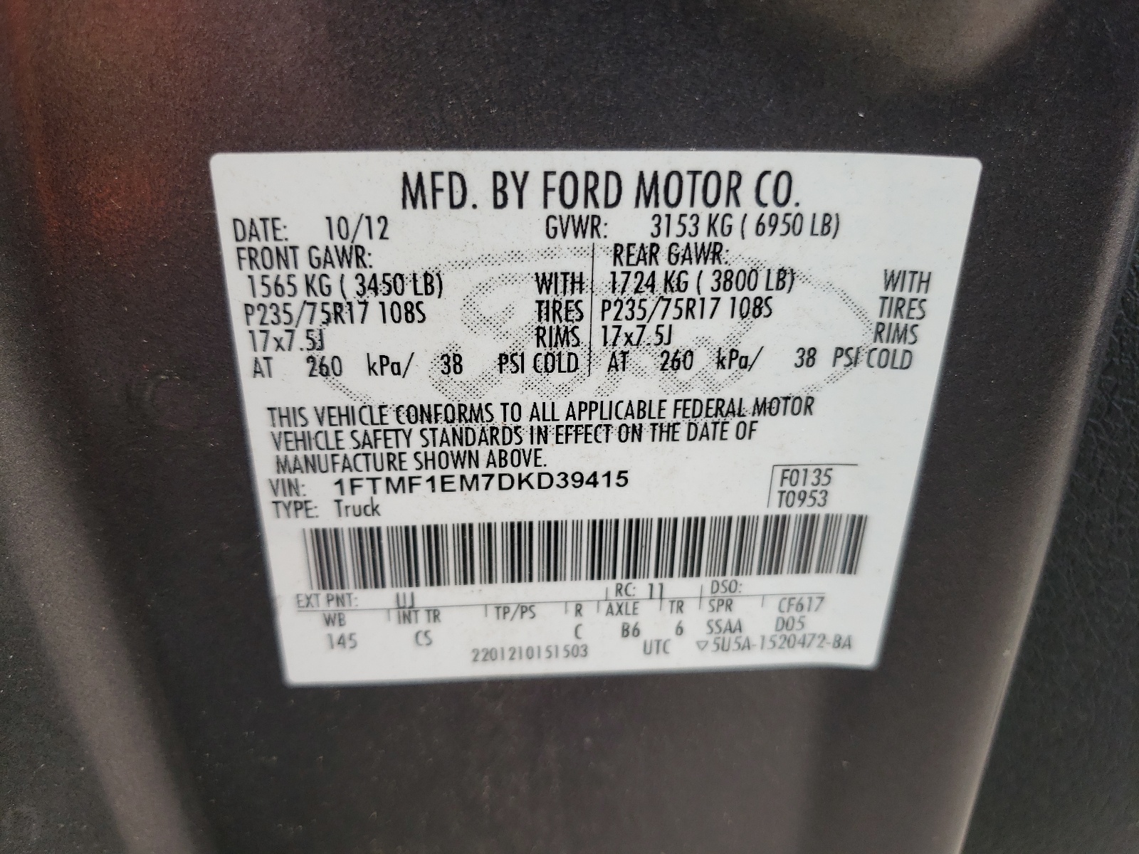 1FTMF1EM7DKD39415 2013 Ford F150