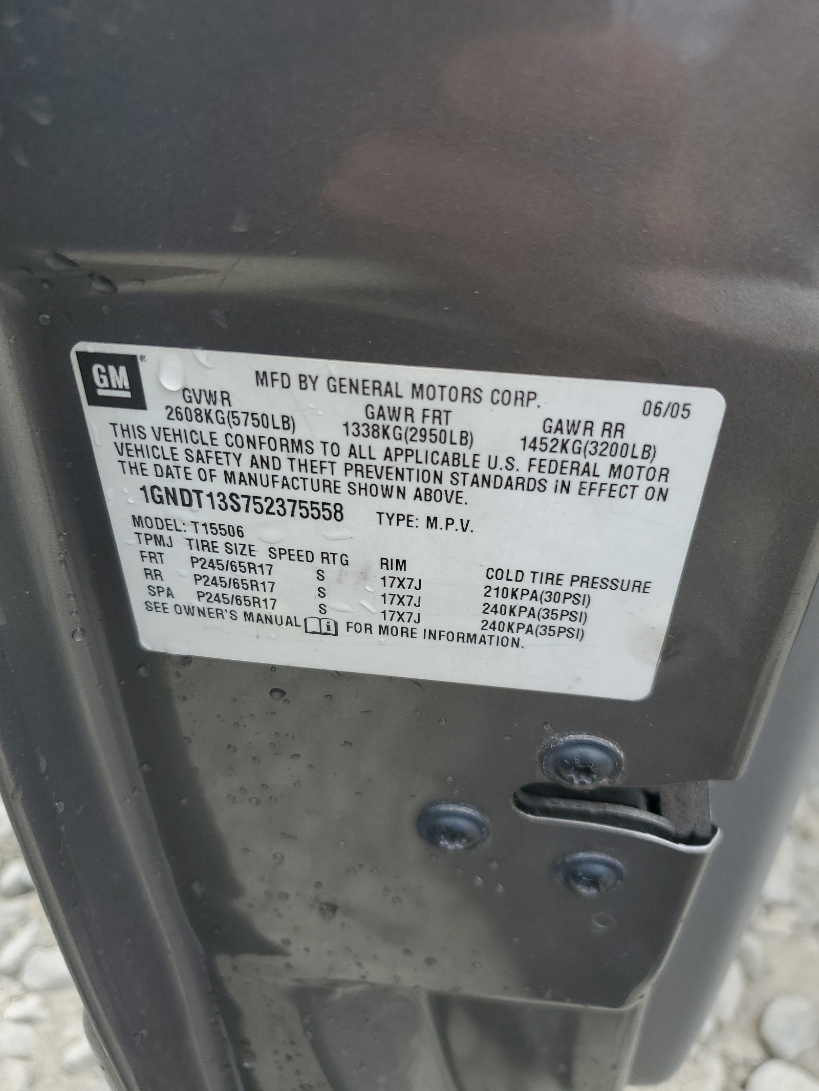 1GNDT13S752375558 2005 Chevrolet Trailblazer Ls