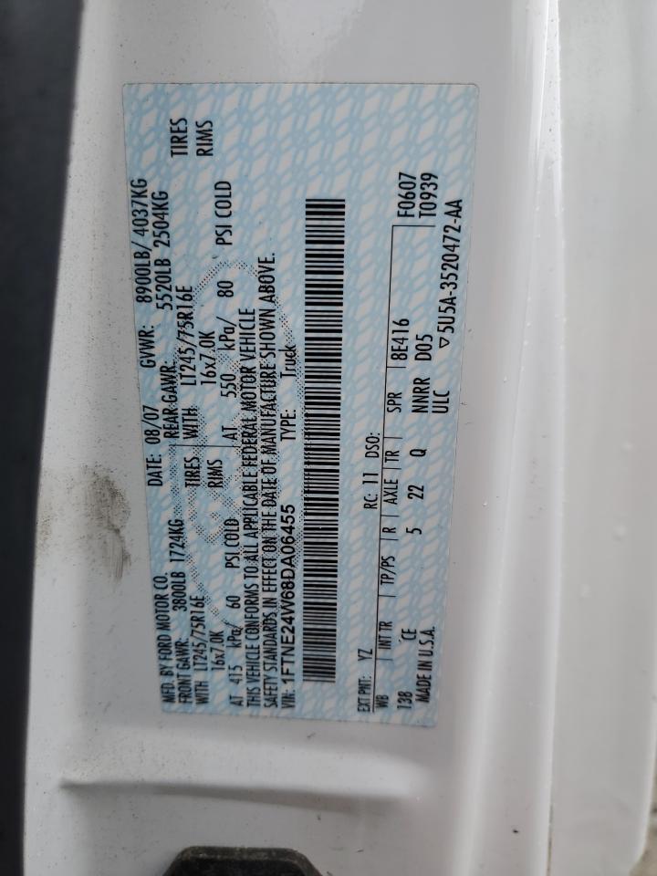 2008 Ford Econoline E250 Van VIN: 1FTNE24W68DA06455 Lot: 65111944