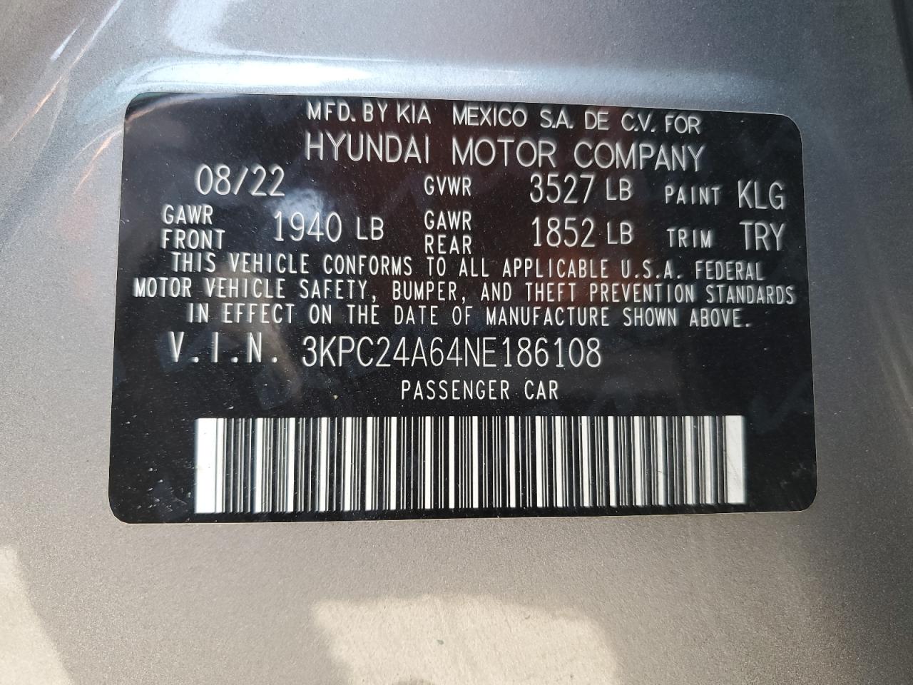 2022 Hyundai Accent Se VIN: 3KPC24A64NE186108 Lot: 64712774