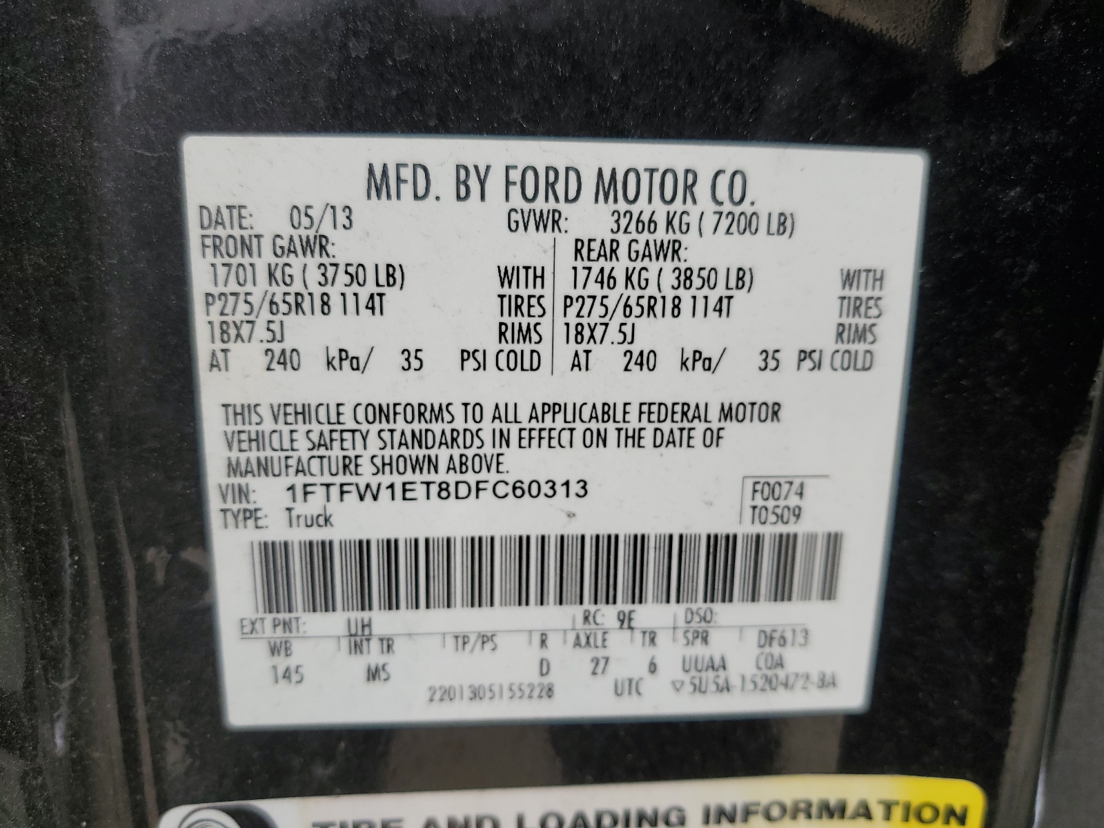 1FTFW1ET8DFC60313 2013 Ford F150 Supercrew