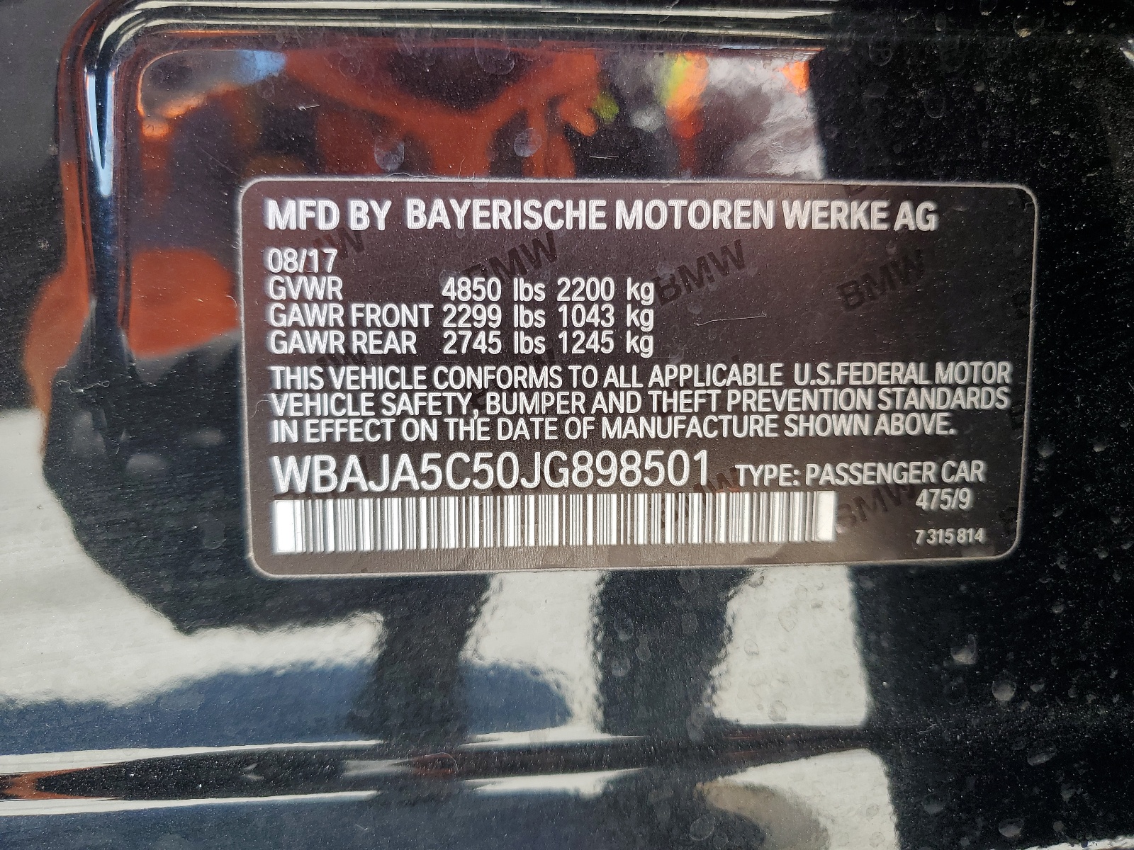 WBAJA5C50JG898501 2018 BMW 530 I