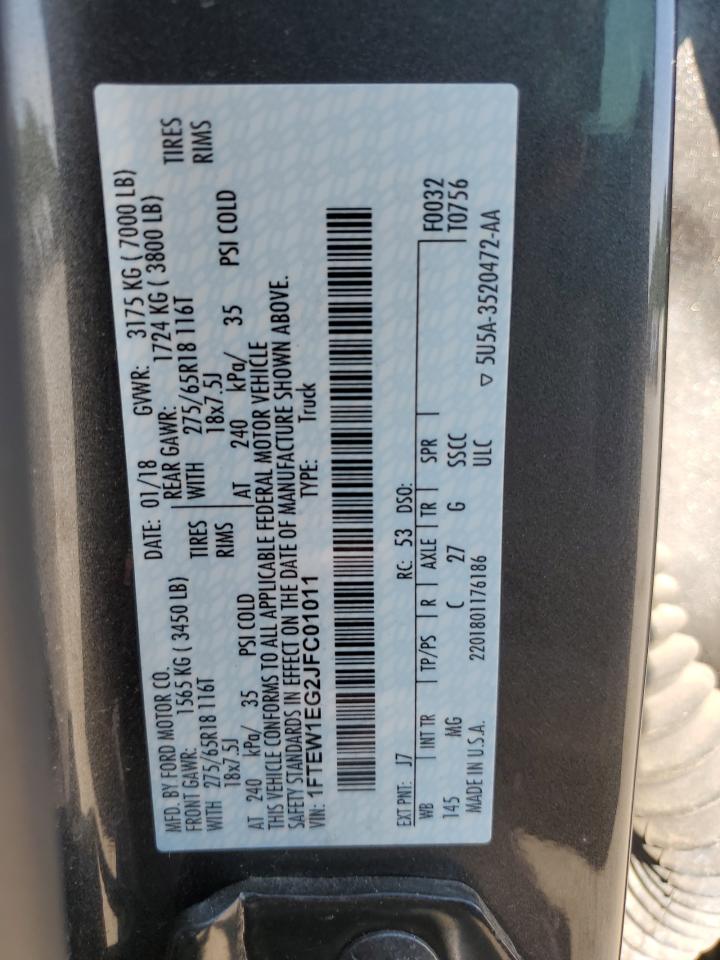 2018 Ford F150 Supercrew VIN: 1FTEW1EG2JFC01011 Lot: 61925444