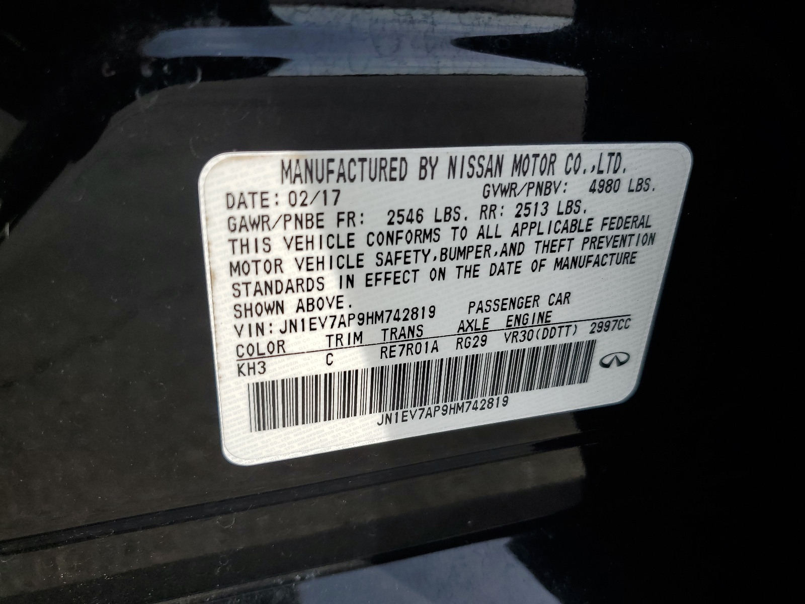 JN1EV7AP9HM742819 2017 Infiniti Q50 Premium