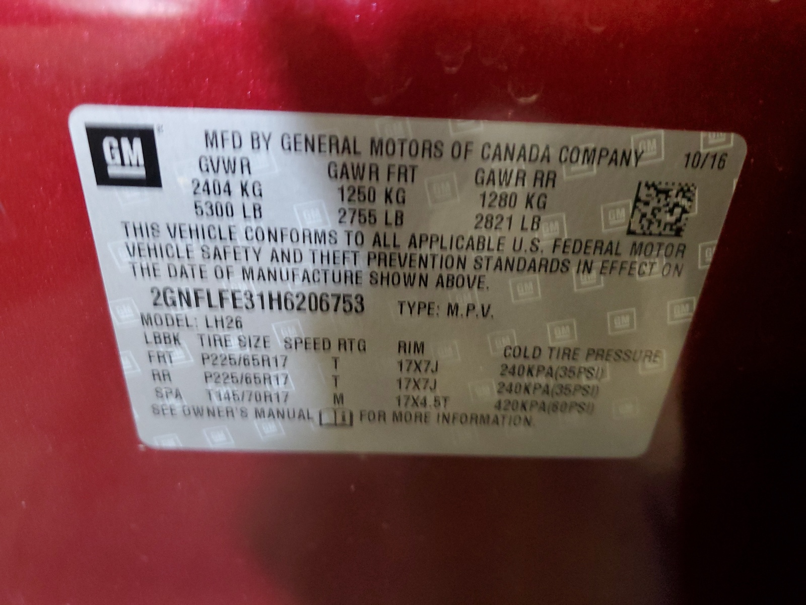 2GNFLFE31H6206753 2017 Chevrolet Equinox Lt